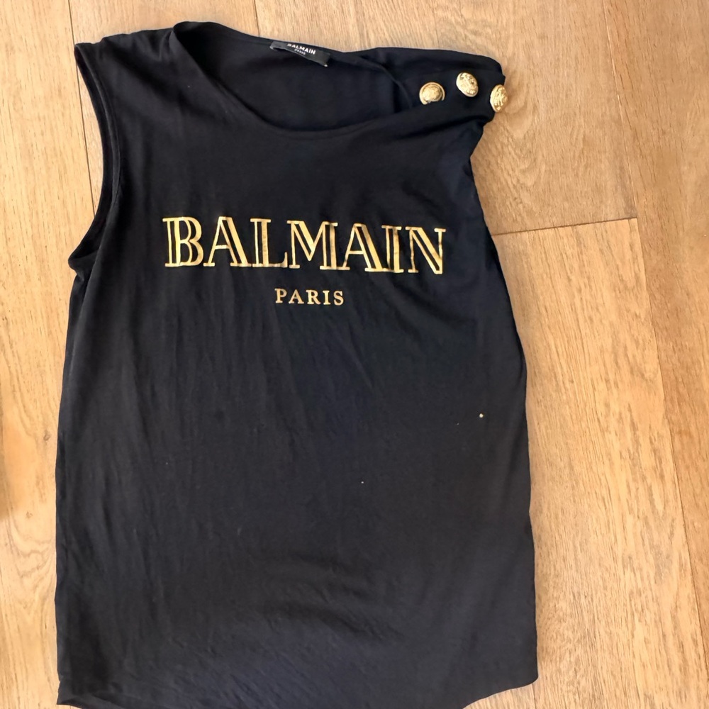 Balmain Black Tank Top with Gold Buttons